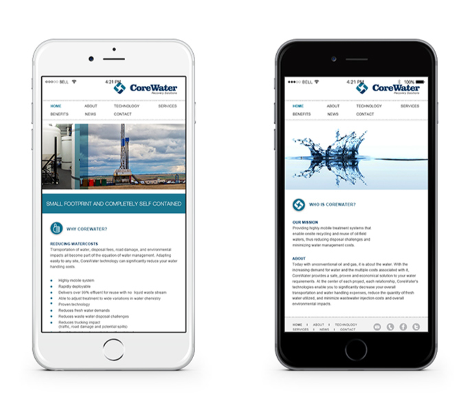 CoreWater website on Mobile device