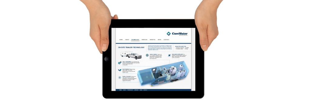 CoreWater website on a Tablet